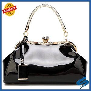 Crystal Glossy Patent Leather Tote Evening Handbag Crossbody Shoulder Bag